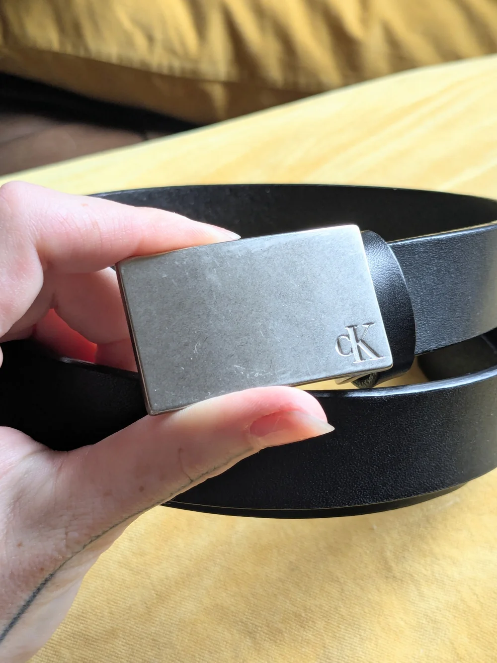 Calvin Klein Black Leather Belt with Silver Buckle